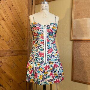 Twelfth Street by Cynthia Vincent Floral Mini Dress Zip Up Ruffle 100% Silk 4